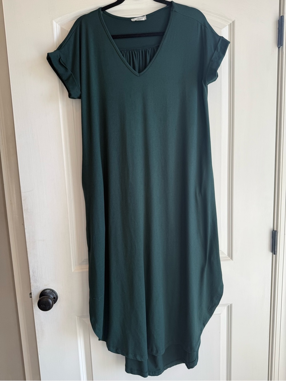 Entro Women's V-Neck Short Sleeve Dark Green Maxi Dress